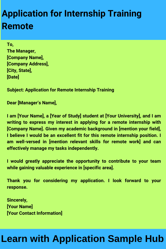 Application for Internship Training Remote