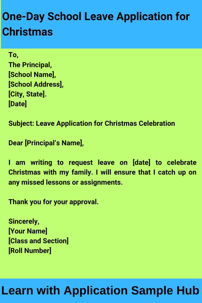 One-Day School Leave Application for Christmas