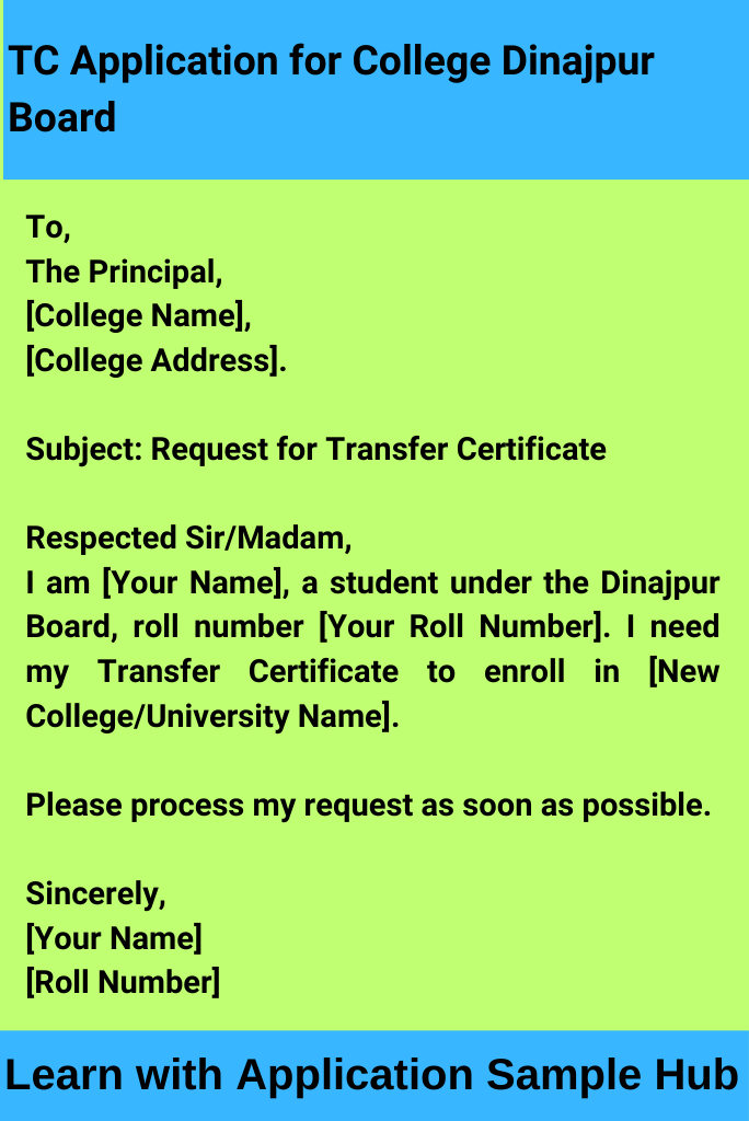 TC Application for College Dinajpur Board