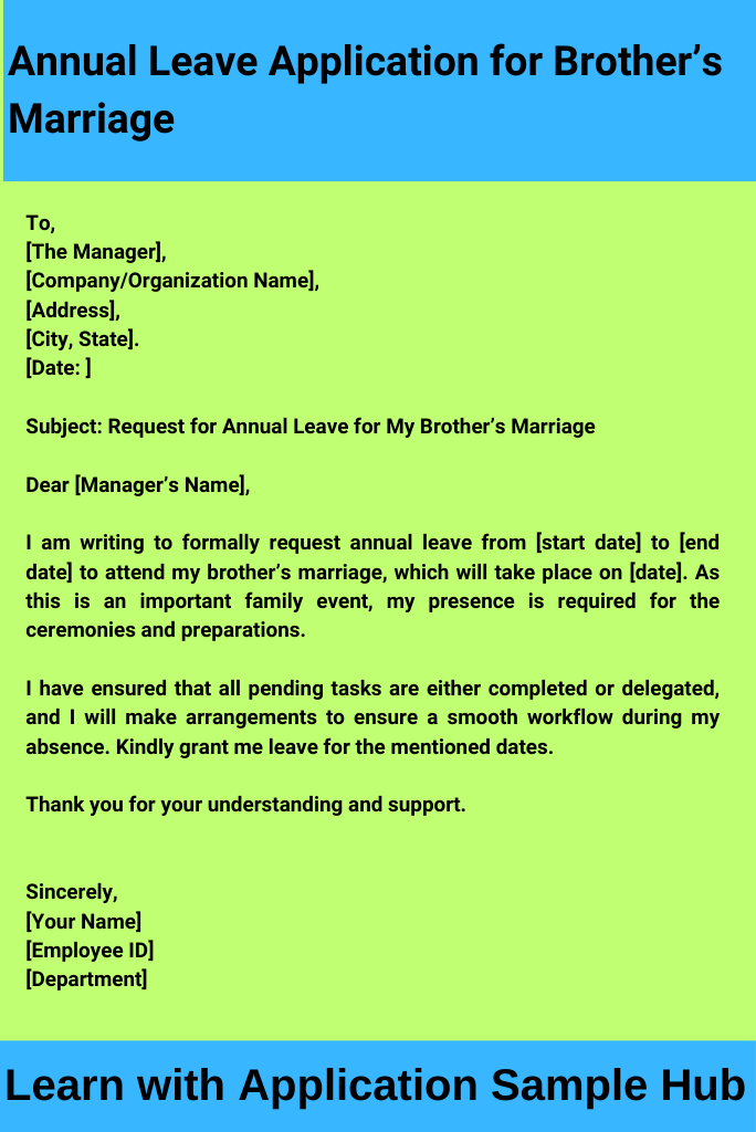 Annual Leave Application for Brother’s Marriage