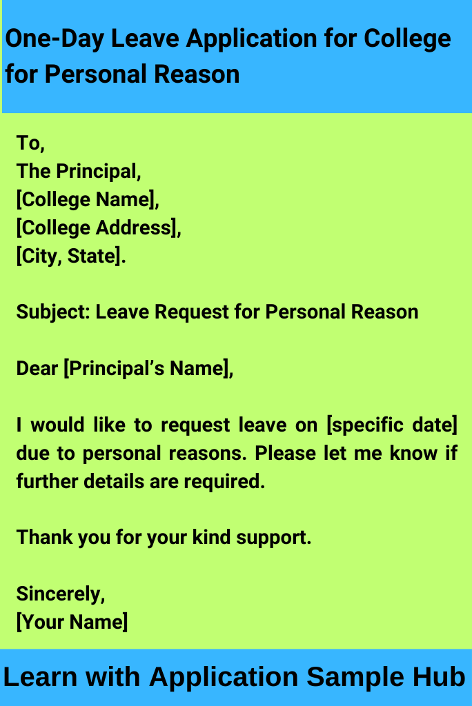 One-Day Leave Application for College for Personal Reason