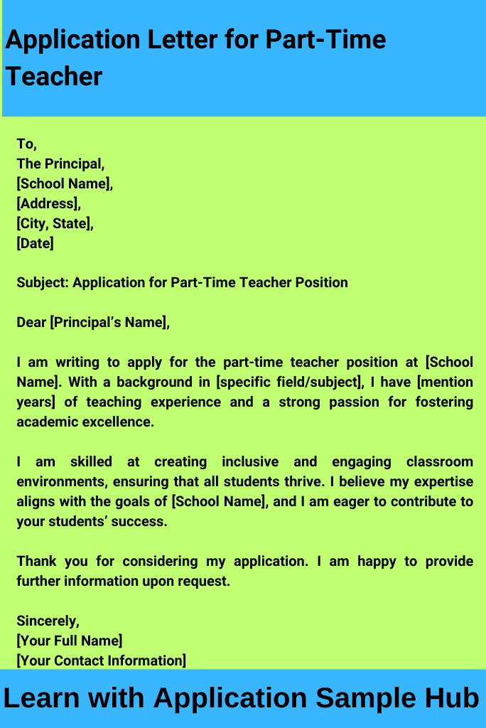 Application Letter for Part-Time Teacher