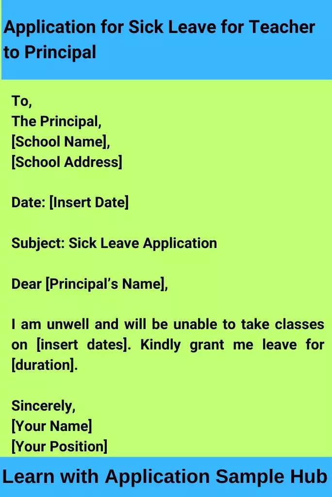 Application for Sick Leave for Teacher to Principal