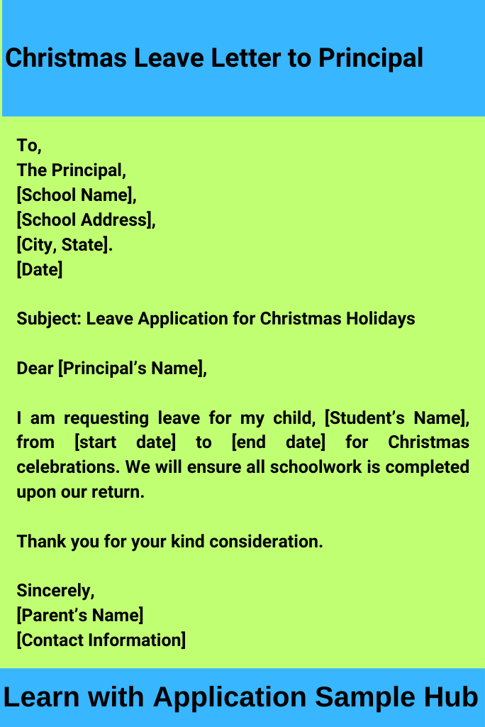 Christmas Leave Letter to Principal