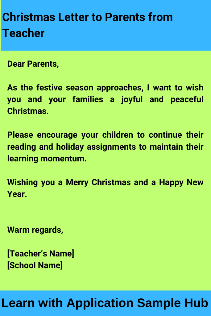 Christmas Letter to Parents from Teacher