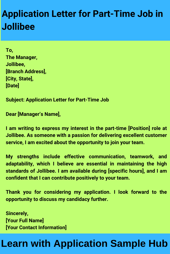 Application Letter for Part-Time Job in Jollibee