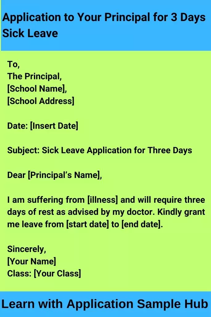 Application to Your Principal for 3 Days Sick Leave