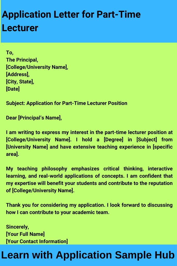 Application Letter for Part-Time Lecturer