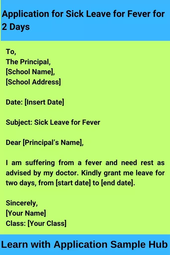 Application for Sick Leave for Fever for 2 Days