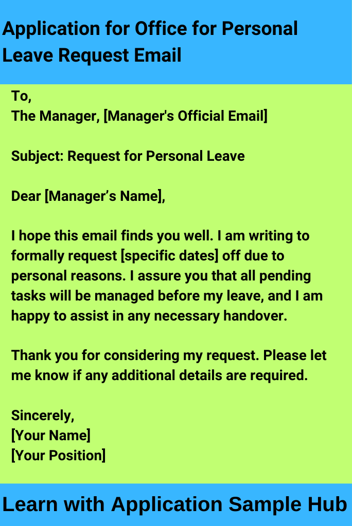 Application for Office for Personal Leave Request Email