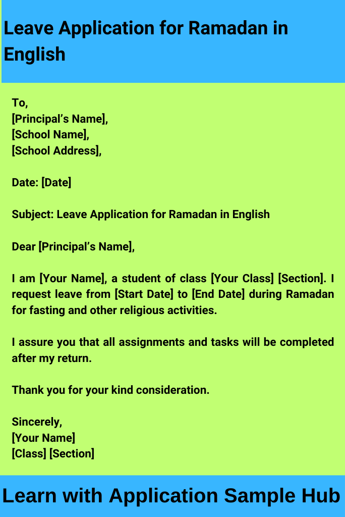 Leave Application for Ramadan in English