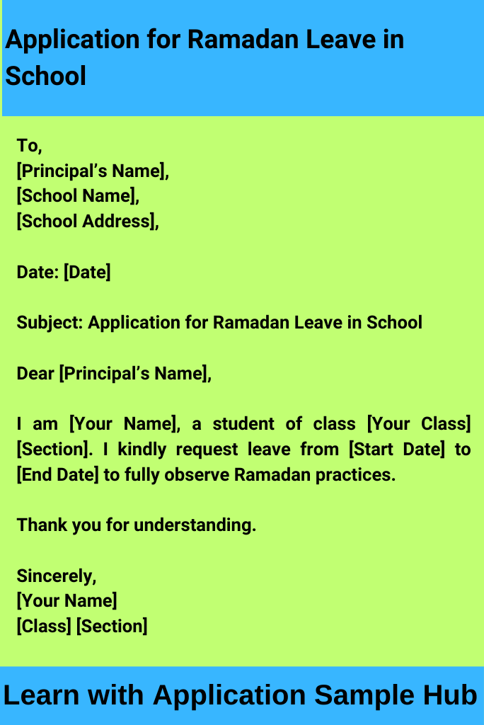 Application for Ramadan Leave in School