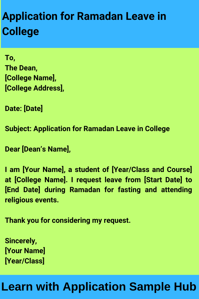 Application for Ramadan Leave in College